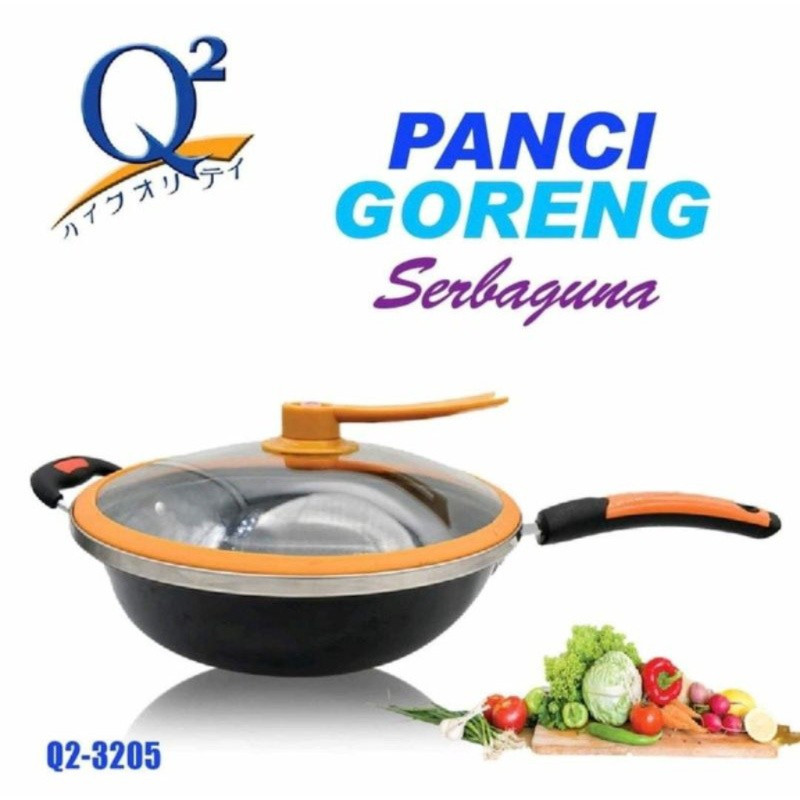 [HOME MART] Q2-3205 Panci + Wajan Goreng Serbaguna Q2 Enamel Tutup Kaca Tebal Anti Gores 32Cm