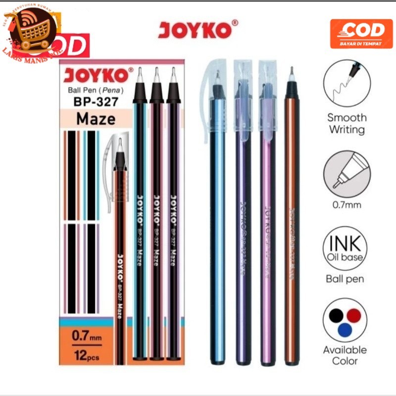 

LMP 1 Box Isi 12pcs Pulpen Ball Pen Pena Joyko BP-327 Maze 0.7 mm