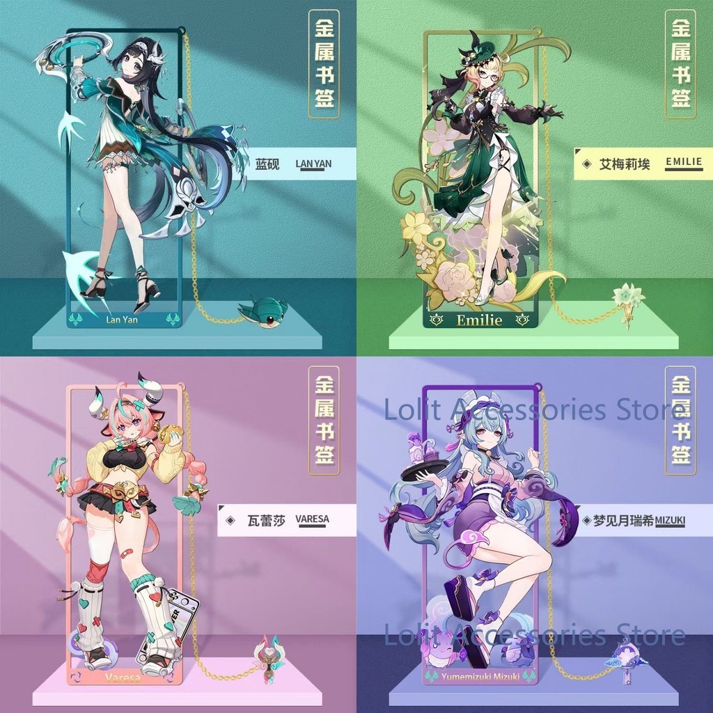 

Anime Yumemizuki Mizuki Citlali Varesa Lan Yan Emilie Genshin Impact Metal Bookmark Card Openwork Bookmarks Stand Ornaments Gift
