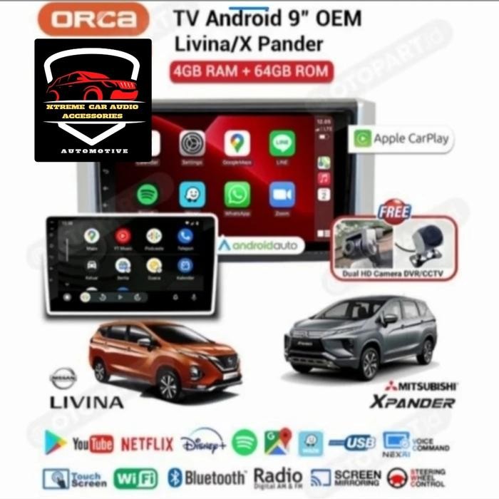 Headunit Android Orca Standar Series NFC+DVR 9" Xpander/Livina 4/64GB
