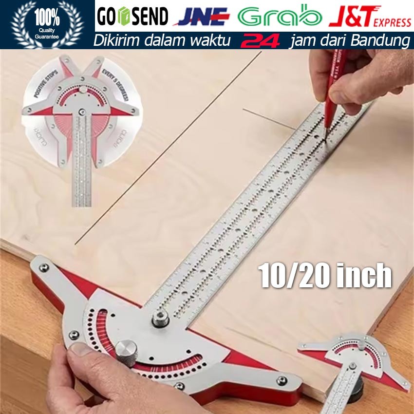 

10/20 Inch Penggaris Ukur Sudut Kayu Stainless Steel / T-Square Presisi untuk Tukang Bangunan & Kerajinan Mebel
