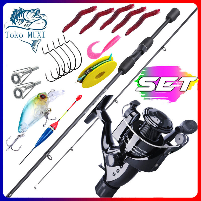 MUXI joran pancing 1 set 180cm 210cm joran pancing full set pancing 1 set lengkap kuat joran pancing