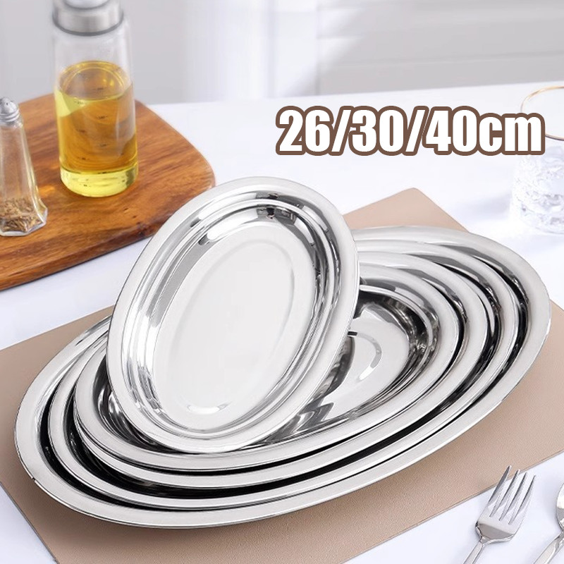 【New Arrivals】26/30/40cm Stainless Piring Saji Oval Stainless Steel Piring Saji Oval Vintage Oval Na