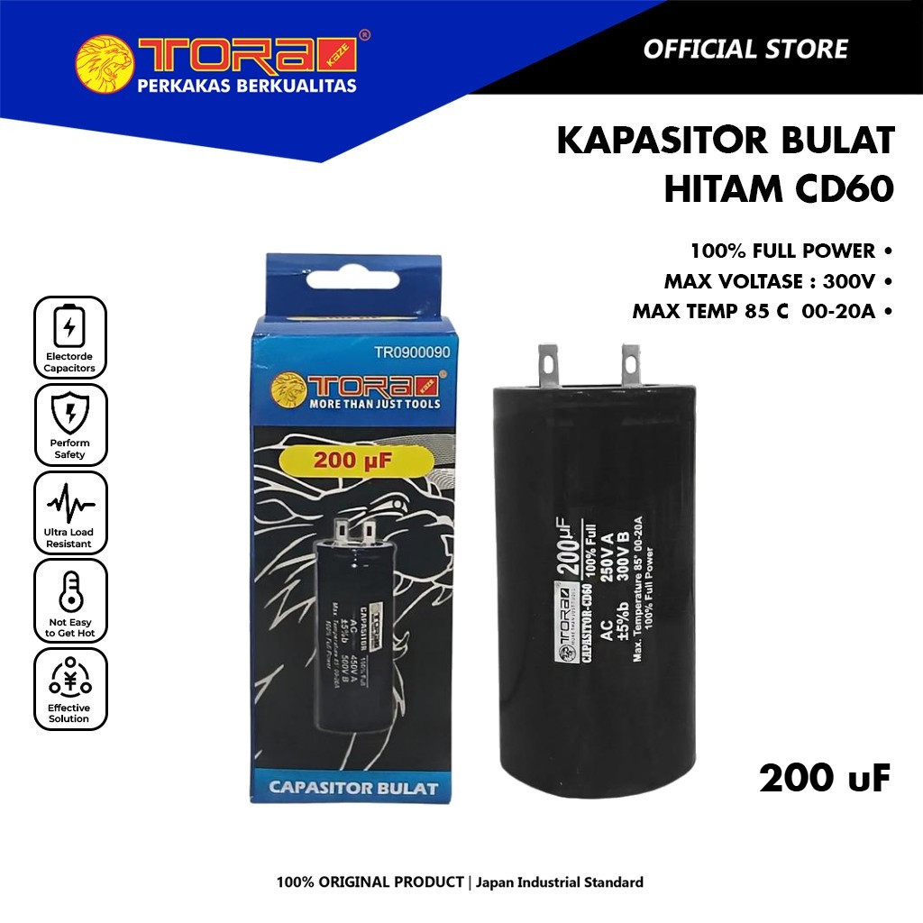 TORA Kapasitor 200 uF CD60 Bulat Hitam - Capasitor CD60 Star Black