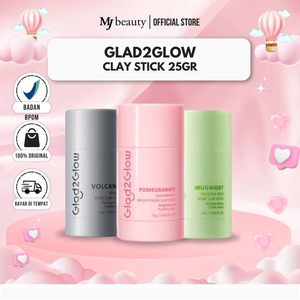 ✨MJ 100% ORI✨ GLAD2GLOW Clay Stick Masker 25g | Facial Wash Blueberry | Masker Rol g2g  skincare Nia
