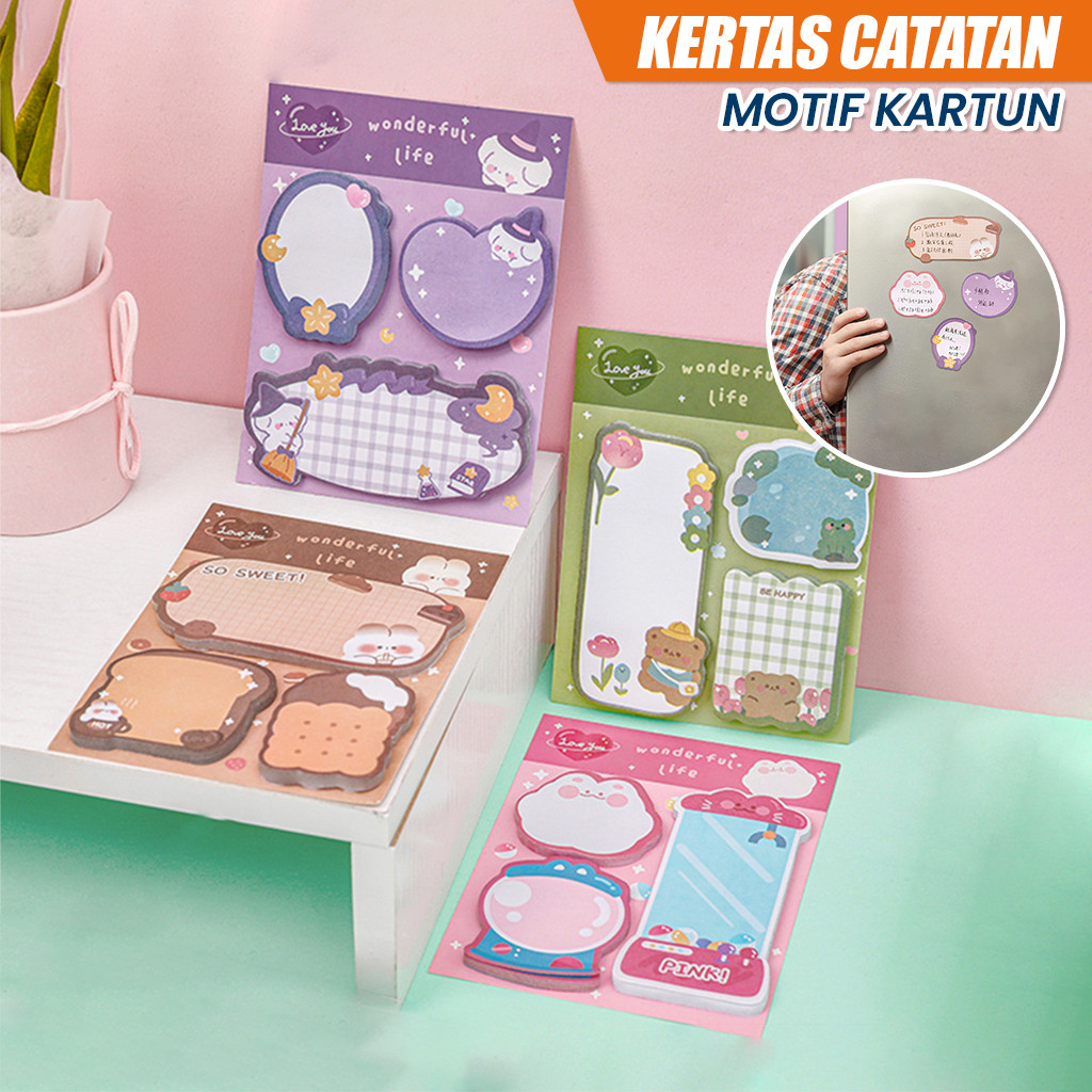 

[GDR] Sticky Note 3 IN 1 Motif Kartun Bear Cat Kertas Memo Kombinasi Pola Hewan Lucu / Tempelan Kertas Catatan Pembatas Buku 60 Lembar Memopad Stockami A89