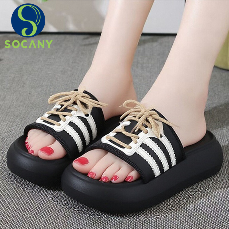 SOCANY Sandal Wanita Karet Jelly Wedges Tebal Bahan Elastis Empuk Tali Belakang Sandal Slide Wanita 