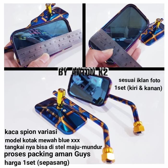 KACA SPION MODEL KOTAK VARIASI MOTOR SUPRA X/SUPDA X 125/SUPRA FI/GTR - Kotak Blue xxx, All size Hon
