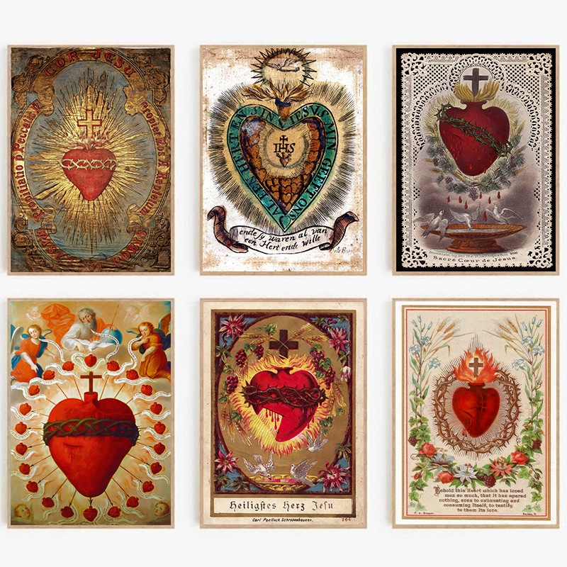

Sacred Heart of Jesus Canvas Painting Mary Sacred Heart Art Poster Print Wall Art Picture for Living Room Home Decor Cuadros