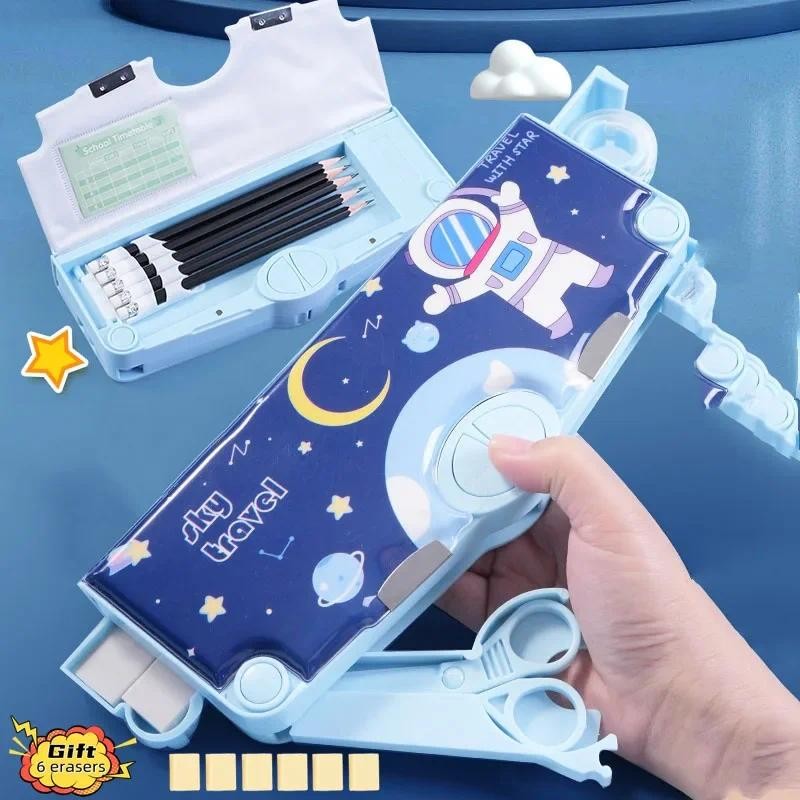 

Astronaut Multifunctional Office Stationery Box Primary School Student Large Capacity Pencil Case Cartoon Gift 6-piece Set