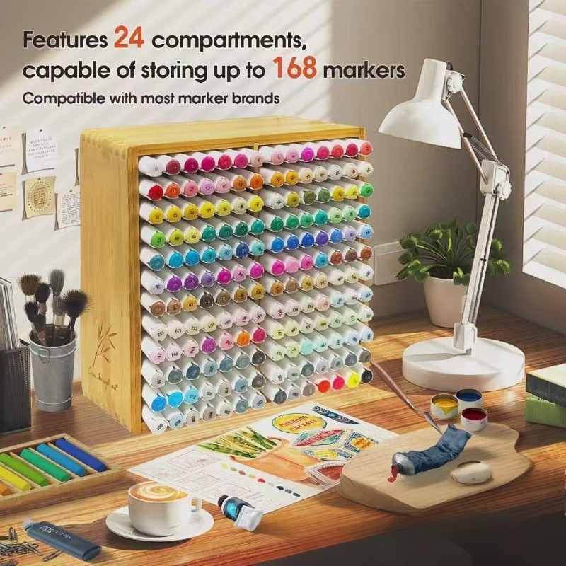 

Bamboo Wood Desk Acrylic Marker Pen Holder Multilayer Storage Rack for 168 Pens Pencils Office School Art Supplies Stationery