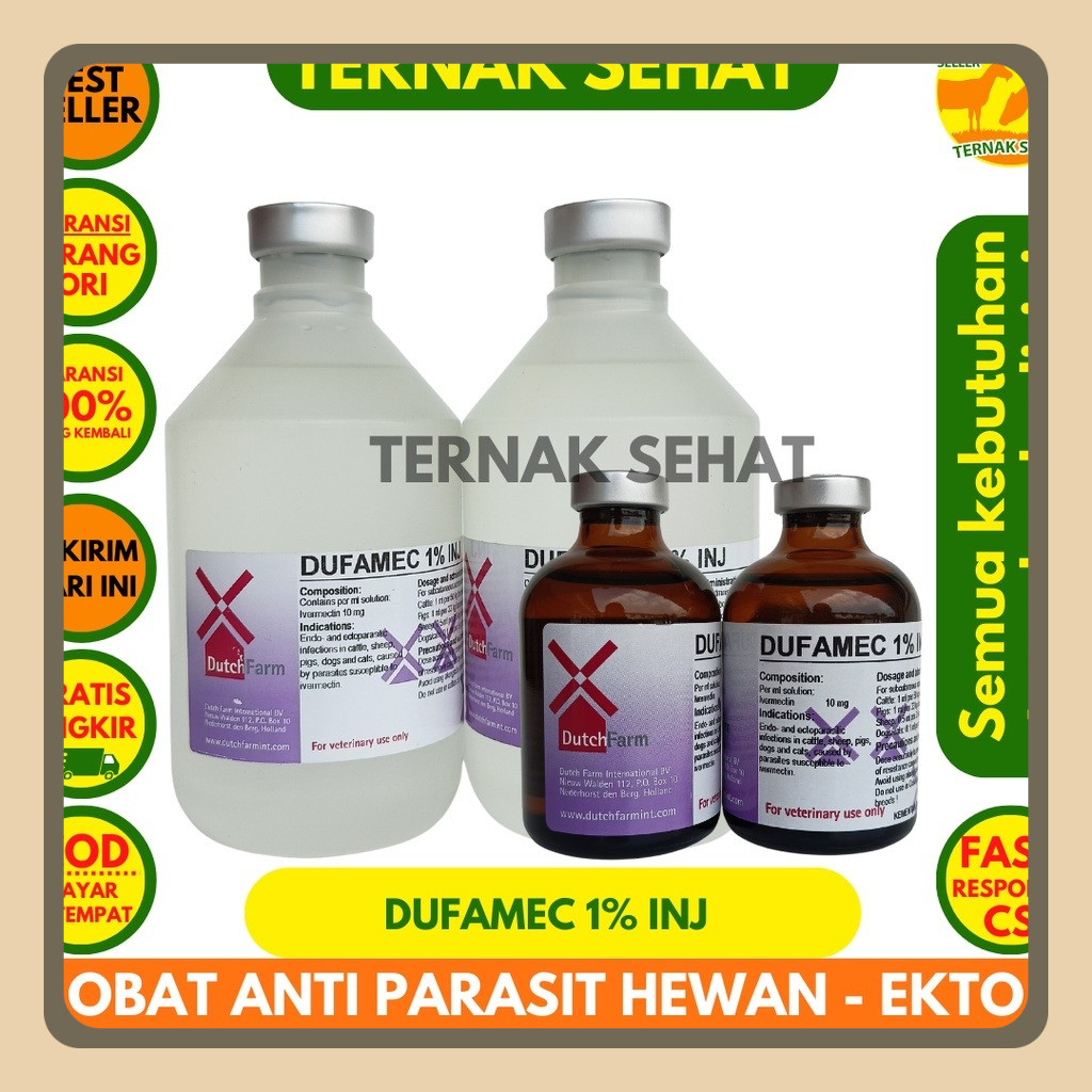 DUFAMEC 1% Injeksi 50ml dan 500ml - Obat Cacing Kutu Kudis Scabies Ampuh - Seperti Intermectin
