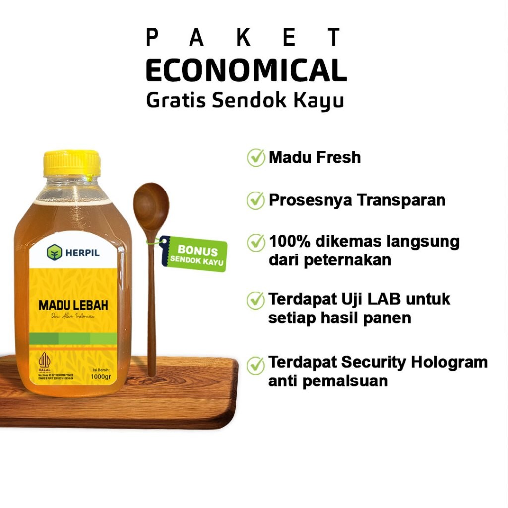 

New [Gratis Sendok] Herpil Madu Lebah 1 kg Madu Murni Fresh Nektra Multiflora 100% Dikemas di PeternakanPremium