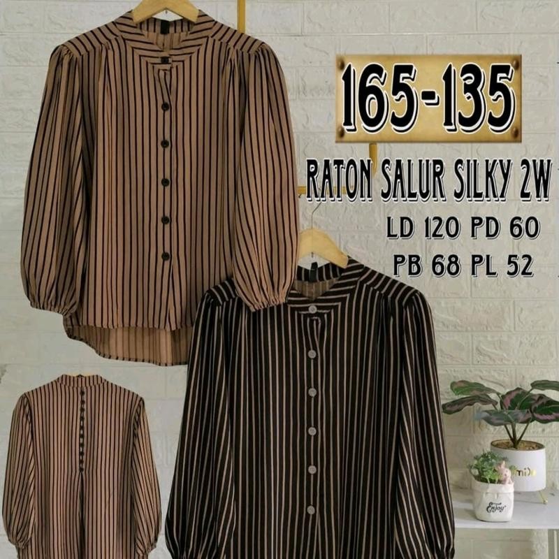 Blouse Kemeja Rayon Salur 2 Warna Atasan Motif Garis Baju Wanita Busui Kancing