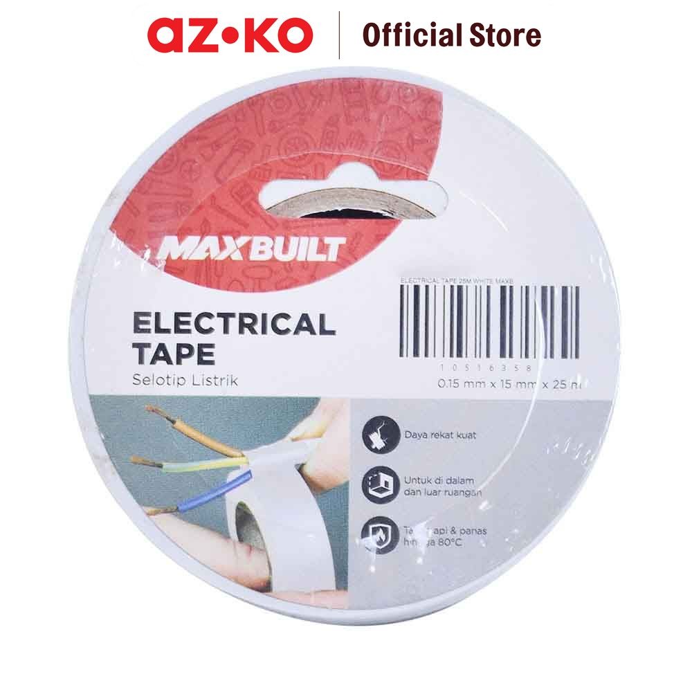 AZKO Maxbuilt 25 mtr Isolasi Listrik - Putih Solasi Lakban Kabel Electrical Tape Plester Listrik
