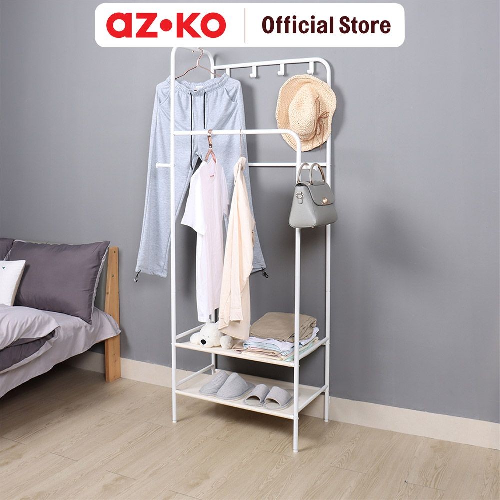 AZKO Stora 79x37x171.5 cm Gantungan Pakaian Sudut - Putih Stand Hanger Gantungan Baju Berdiri Clothe