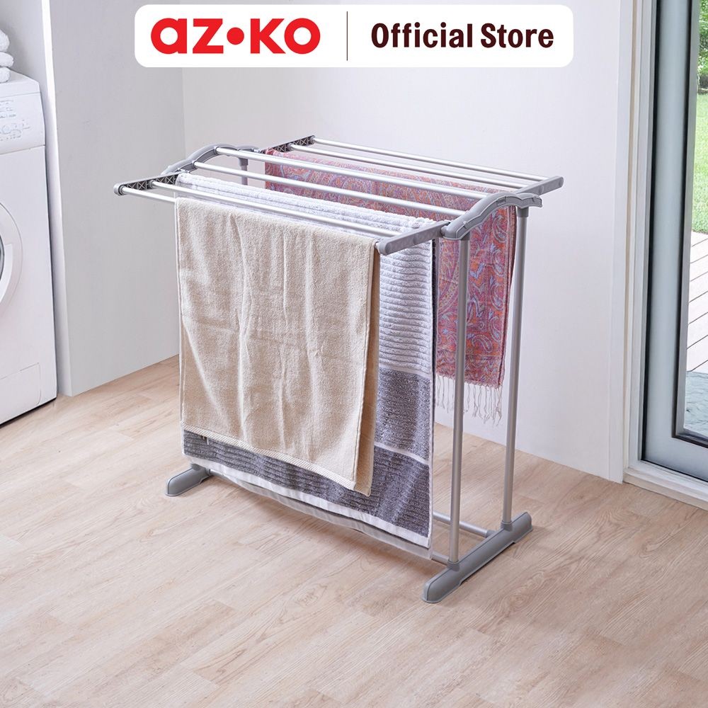 AZKO Stora Jemuran Handuk Lipat 9 Bar Aluminium - Abu-Abu Tempat Jemur Anduk Drying Rack Gantungan K