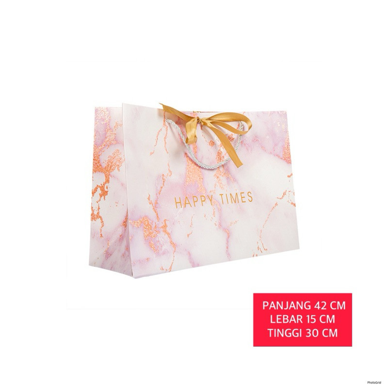 

PAPER BAG MOTIF MARMER PINK 42 CM | HAMPERS BAG | KANTONG SOUVENIR