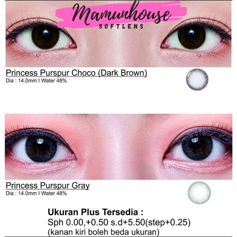 Softlens Pricess purspur (1PC/SEBELAH) mata plus / mata tua / presbyopia / hipermetropia Gray Choco 
