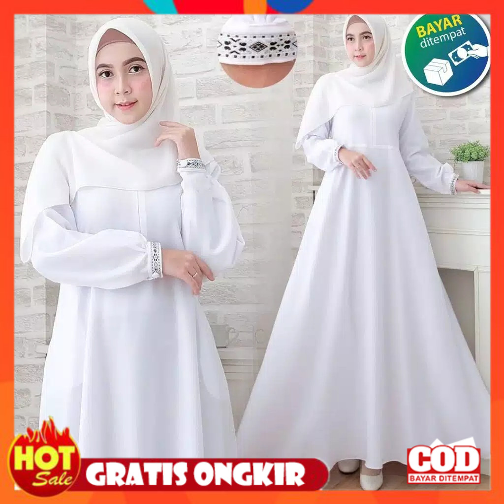 [PREMIUM ORIGINAL] Nabila Maxy Gamis Putih Basic Muslimah - Gamis Jumbo Crinkle Remaja Putih Korea T