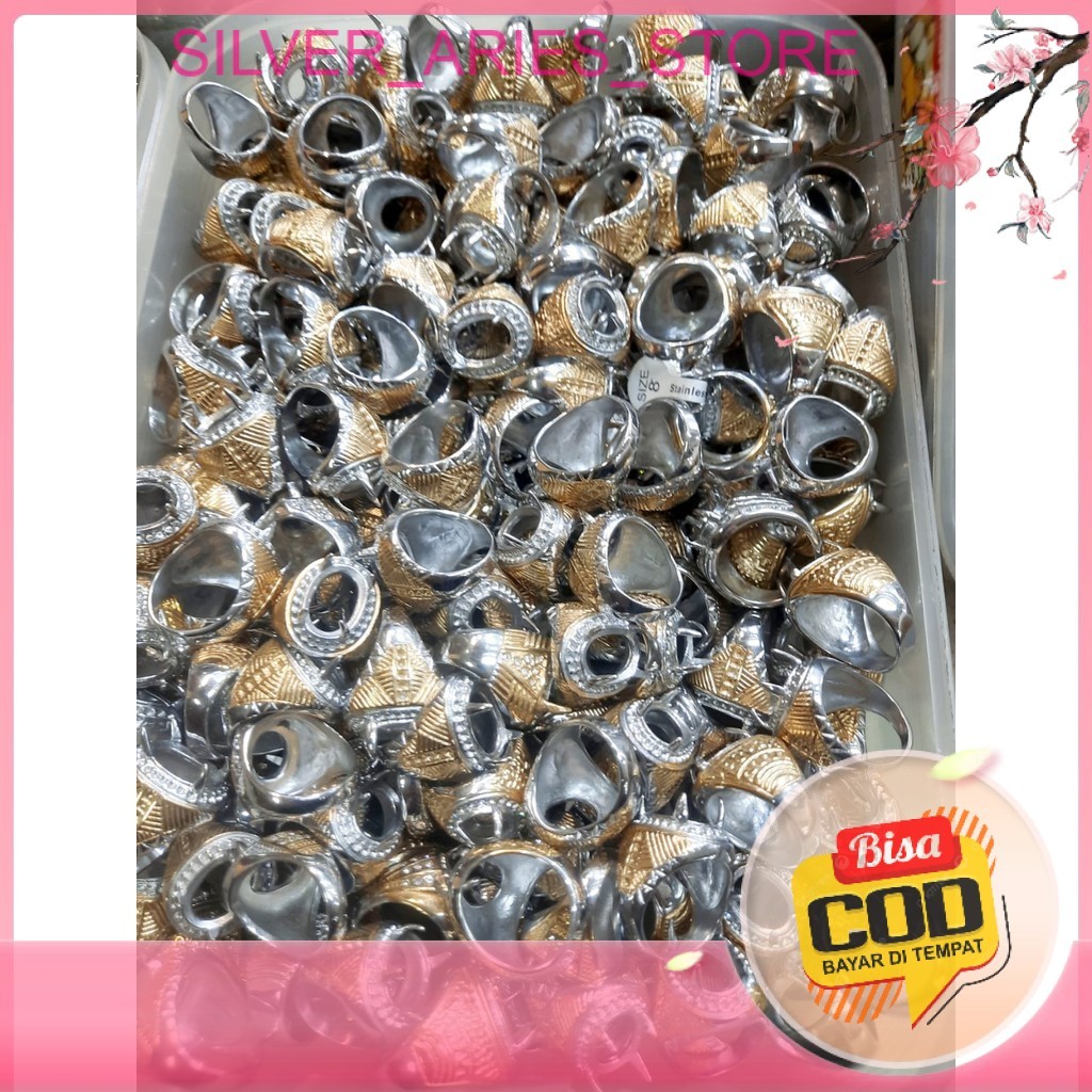 HARGA GROSIR. 10 Pcs Emban Ring Cincin TITANIUM Kombinasi Warna SILVER GOLD Ring Batu Akik Anti Lunt