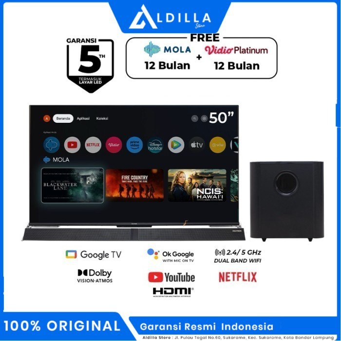 POLYTRON 50 inc 50Bug4K UHD Smart Cinemax Soundbar Google TV GARANSI RESMI