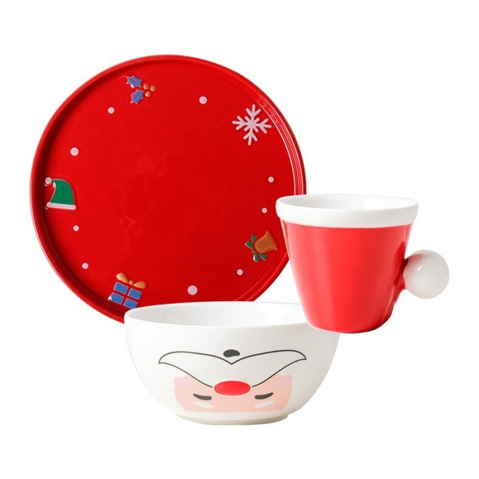 

Santa Xmas Plate Set / Hampers Kado Gelas Cangkir Piring Natal Lucu - Red