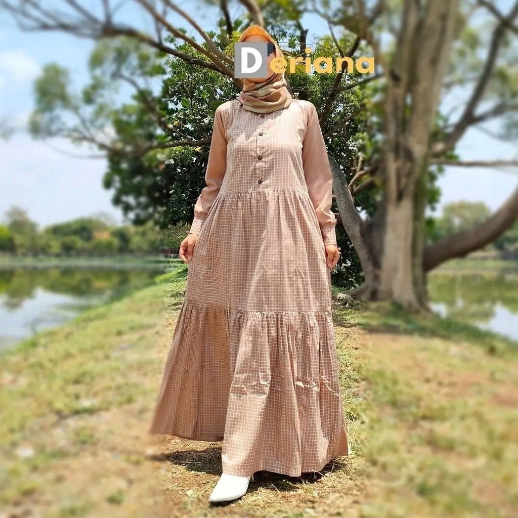 Dress Gamis Katun Muslim Casual Modern Wanita Khalida Square Dress By Deriana Project
