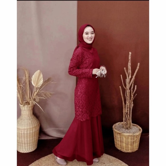 gamis tyara maroon XL dress baju pesta brukat cantik murah tya at