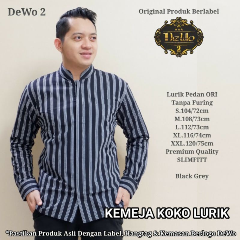 AR59YT Kemeja Lurik Lengan Panjang Pria Lurik Pria Black Grey Lengan Panjang KEMEJA KOKO LURIK Kemej