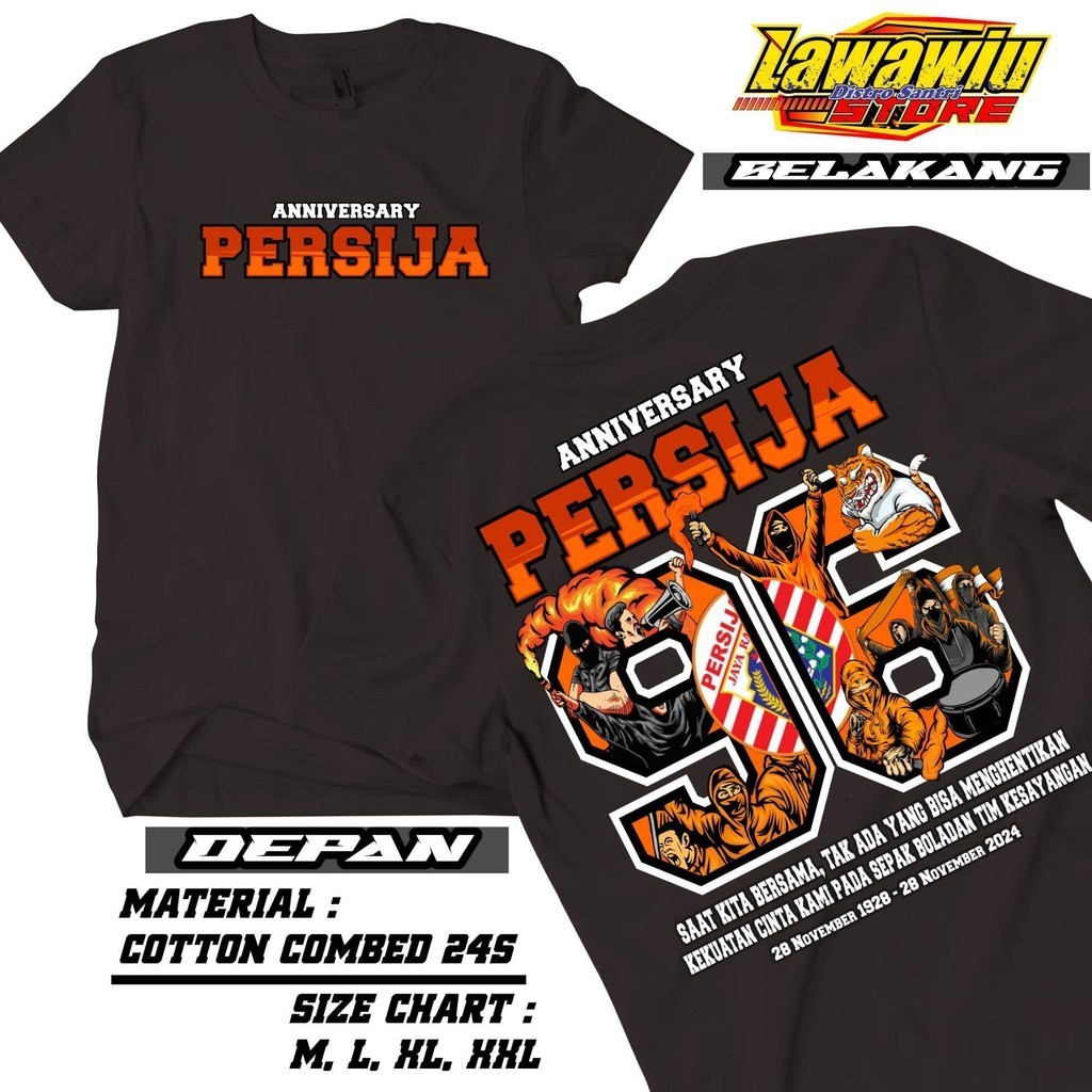 T-Shirt Kaos Anniversary Persija Jakarta Ke 96 Kaos Cotton combed 30 Premium Quality Keren Terbaru K