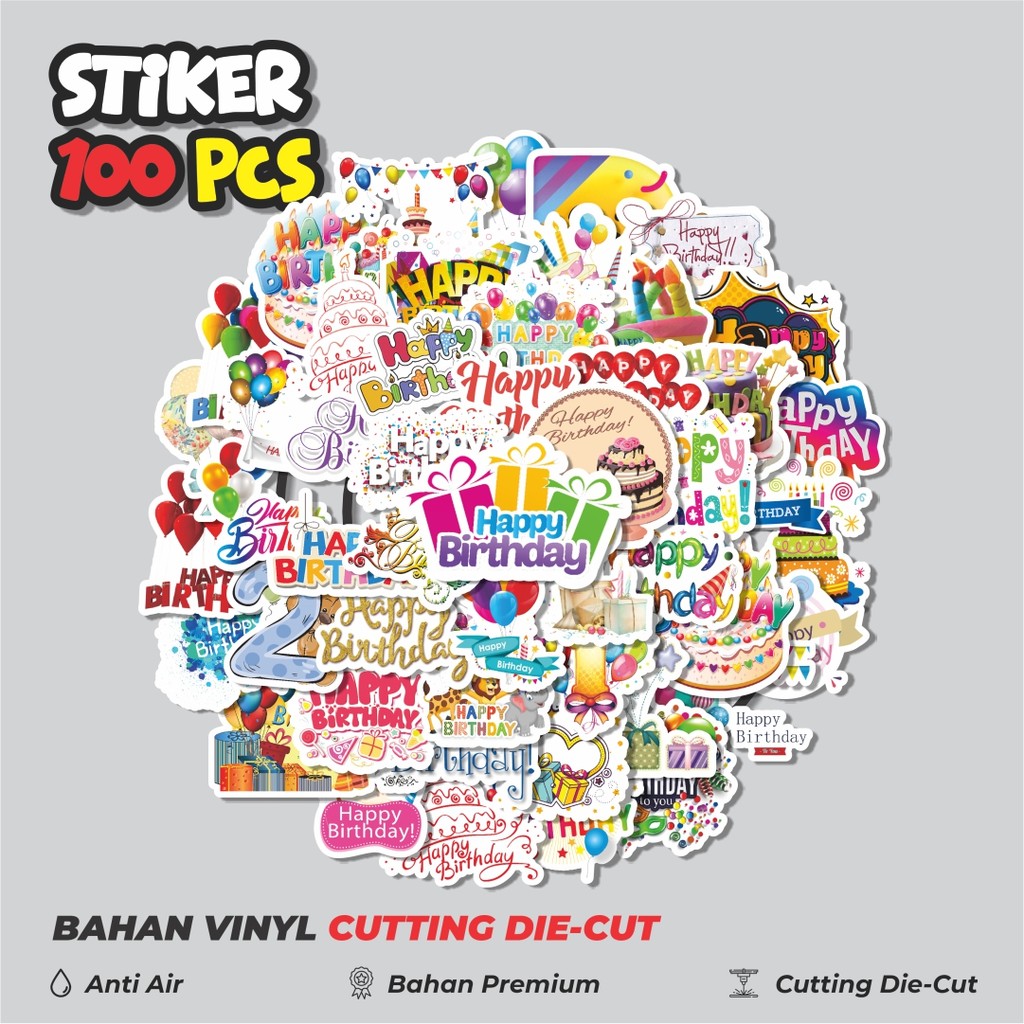 

Terbaru! 50 pcs Stiker Tulisan Happy Birthday/Selamat Ulang Tahun Dekorasi Lucu Kreatif untuk Notebook, Skateboard, HP