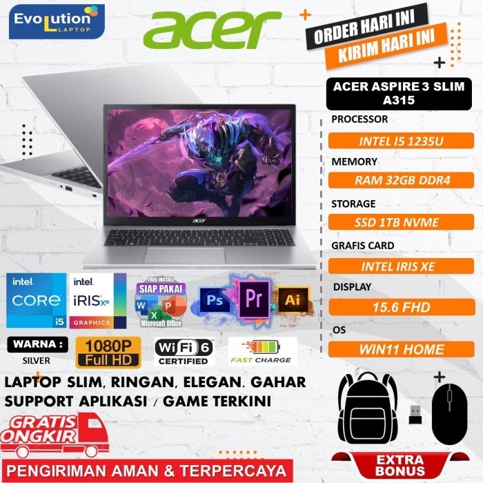 Laptop Acer Aspire 3 A315 59 Intel Core i5 gen12 Ram 16GB 1TB Win11 - I5 1235U |3BLN, 8GB | 256GB