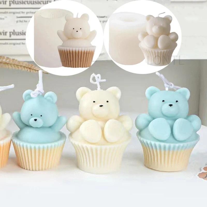 

3D Paper Cup Bear Candle Silicone Mold Diy Cute Bear Crafts Plaster Soap Resin Crystal Casting Molds Home Decor Gift