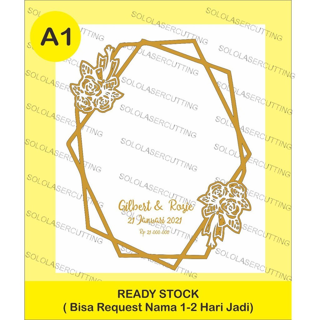 Dekorasi Mahar Garis Hexagon Akrilik Cermin emas perak rosegold list mahar garis ornamen mahar nikah