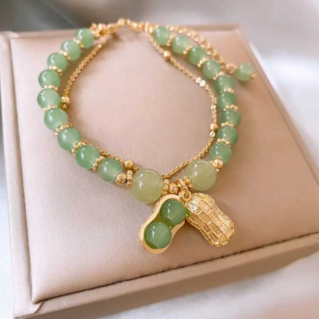 Gelang Kacang Cantik Gelang Keberuntungan 2 Layer Gelang Giok Keberuntungan Bandul Kacang