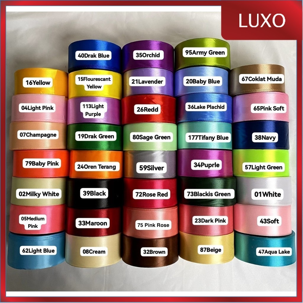 

LUXO - PTA8 SATIN Pita Satin Roll Motif Setangan Satin dan Transparan Modern Pita Kado 4cm/Pita Dekorasi Buket