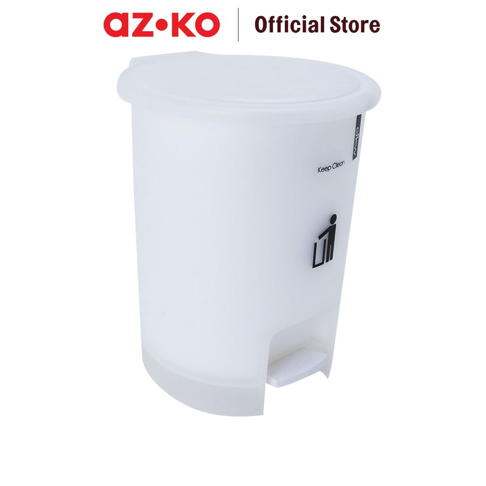 AZKO Dkw 10 ltr Tempat Sampah Plastik Keep Clean - Putih Tong Sampah Pedal Wadah Pembuangan Alat Keb