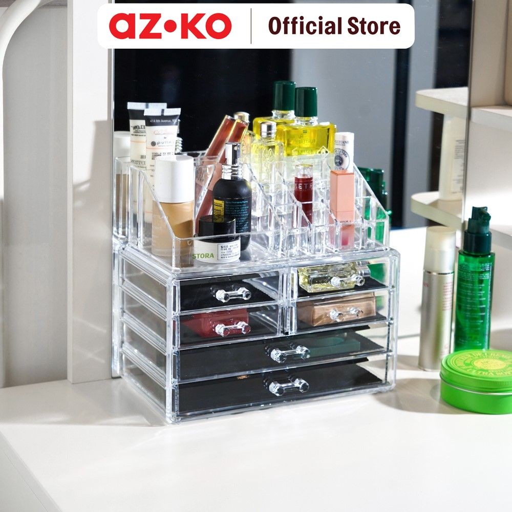 AZKO Stora Organizer Kosmetik Dengan Kompartemen Tempat Makeup Susun Wadah Simpan Alat Dandan Cosmet