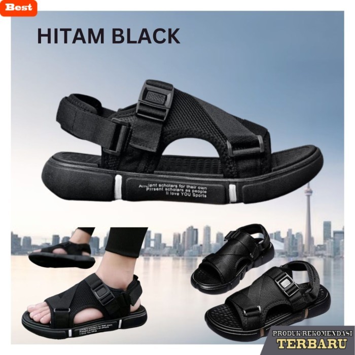 rekomendasi sepatu olahraga brand lokal Sepatu Sandal Pria Sandal Gunung Model Tali Keren - Hitam, 4
