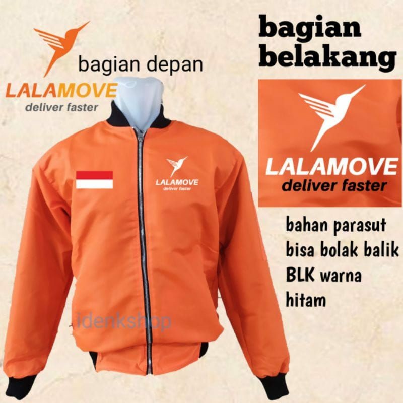 JAKET BOMBER ORANGE LOGO LALAMOVE SIMPLE KEREN