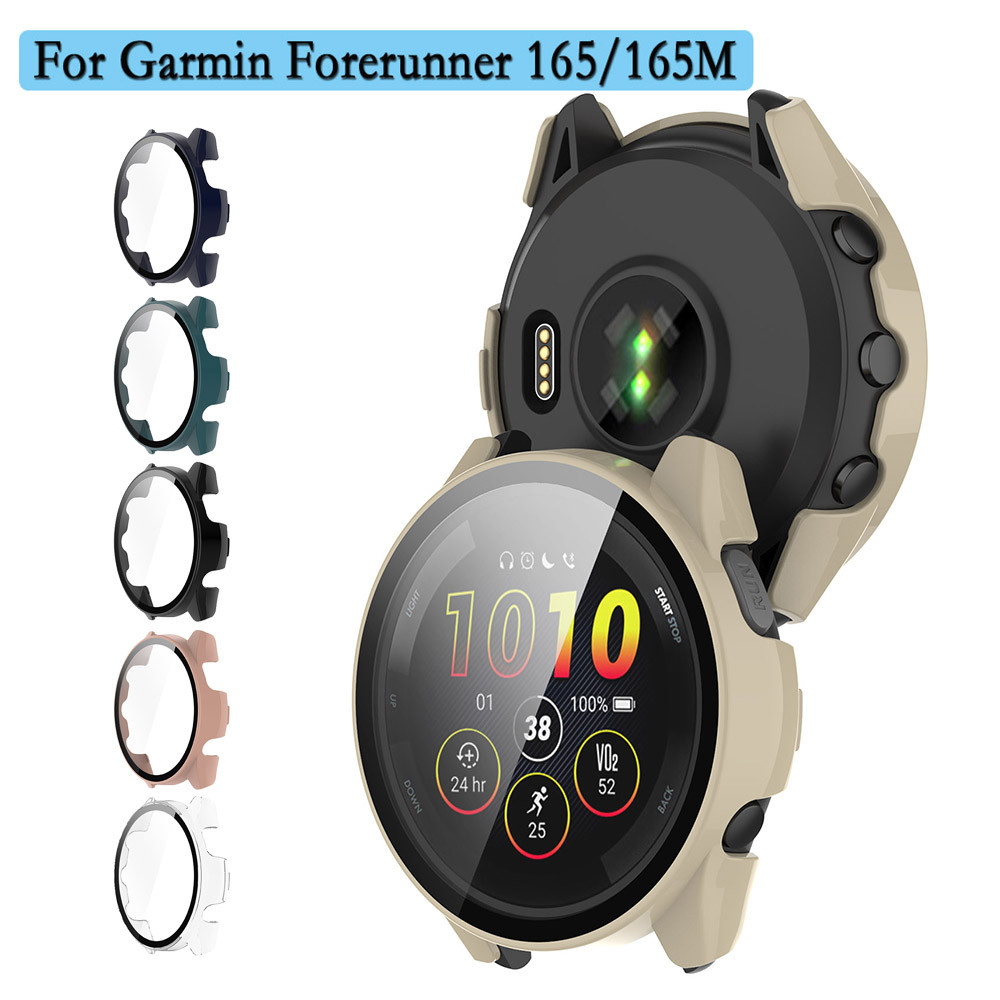 

2-in-1 Watch Case+Tempered Glass For Garmin Forerunner 165 PC Hard Cover With Screen Protector Film For Forerunner 165 Music