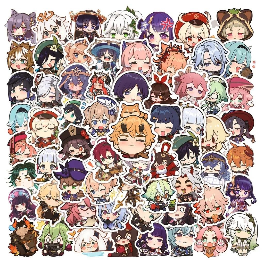 

100/50PCS Kawaii Genshin Impact Version Q Waterproof Stickers for Laptop Suitcase Stationery Decal