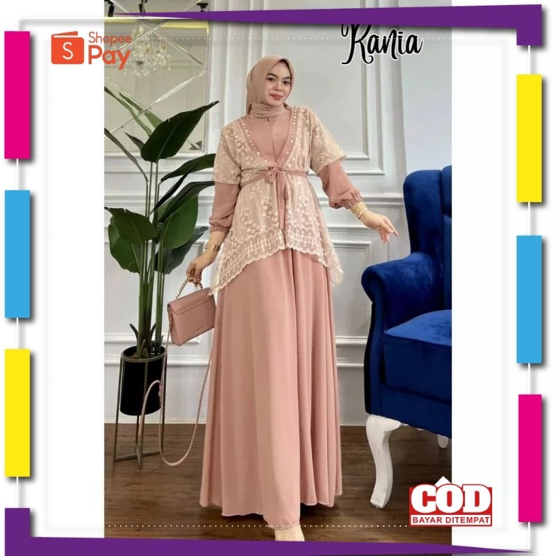 [PREMIUM ORIGINAL] [A.F]Rania Maxi Dress Set Outer Brukat Gamis pesta Mewah Elegan Ceruty Babydoll D