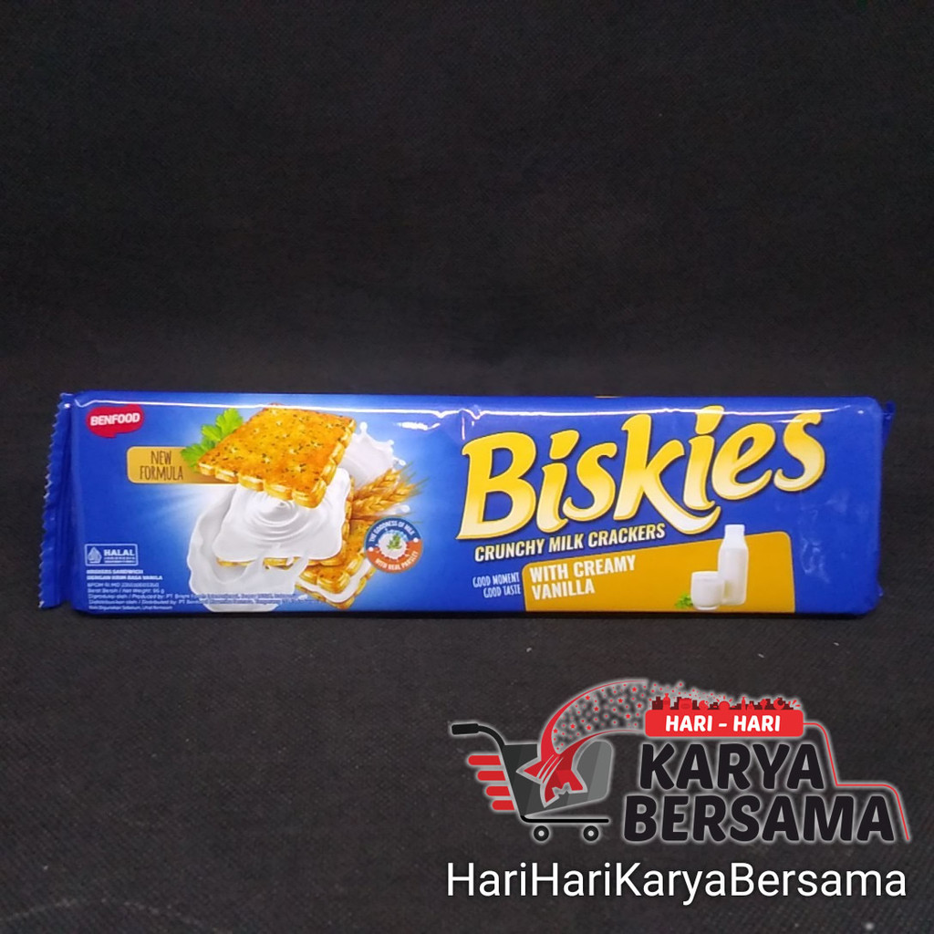 

MAKANAN RINGAN BISKUIT BISKIES CRUNCHY MILK CRACKERS KRIM VANILA 96GR