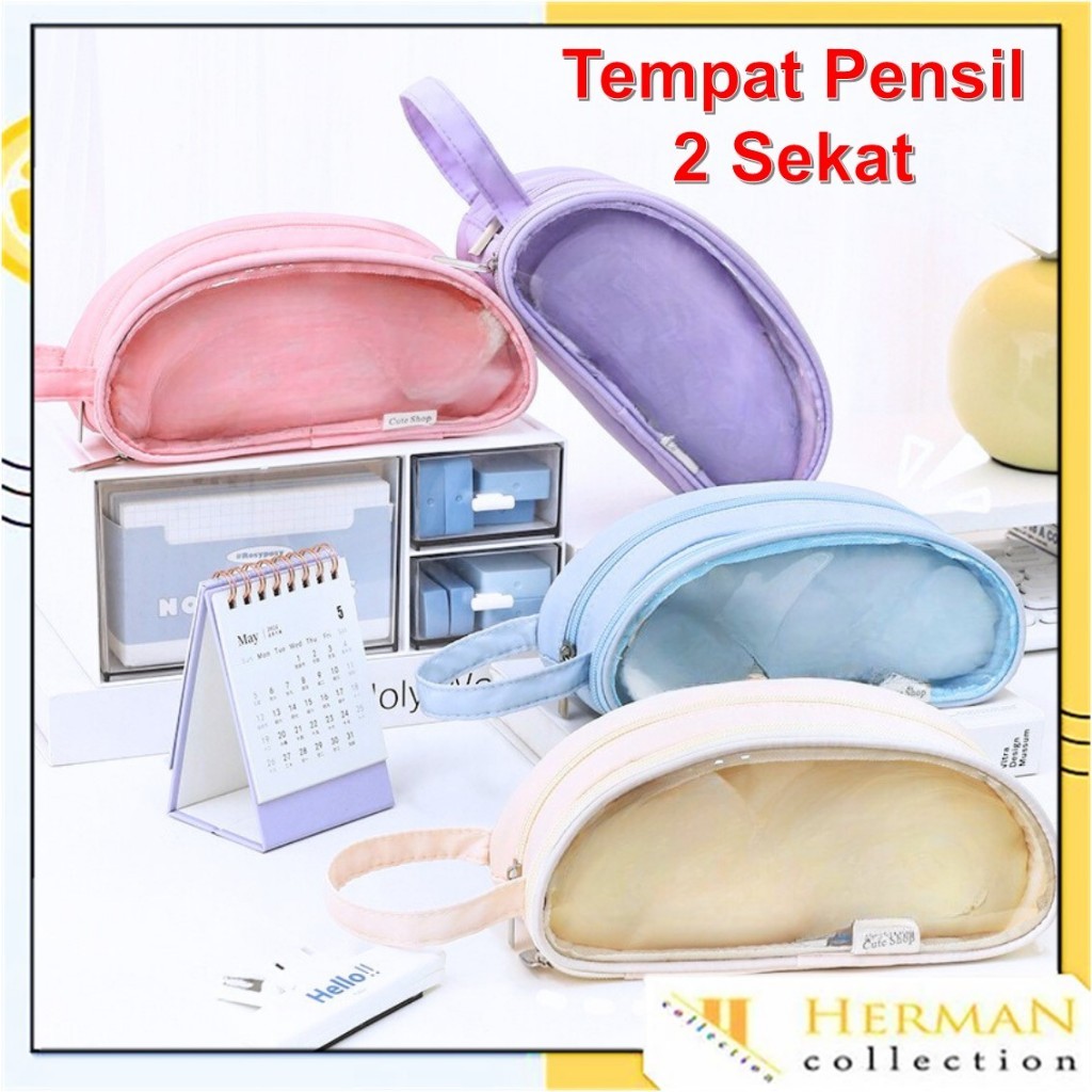 

NEW HC Tempat Pensil Transparan 2 Sekat Kotak Pensil Polos Aesthetic Pouch Serbaguna Multifungsi