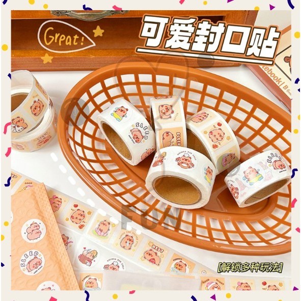 

FF COD PROMO - (300 PCS) Stiker Roll Label Anak Kartun Isi 300 Lembar Motif Cartoon Capybara Kapibara Viral Untuk Tempel di Box Packaging Anak Import