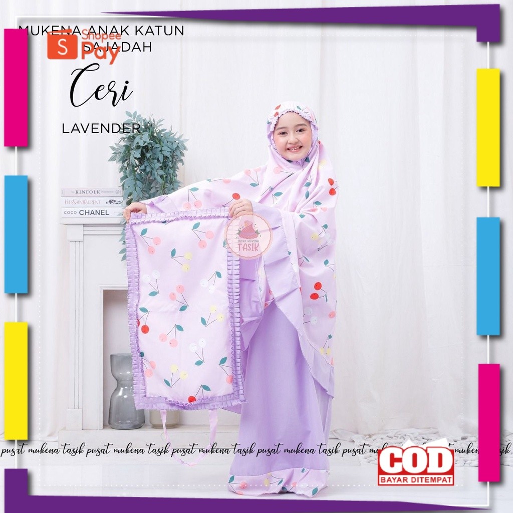 [PREMIUM ORIGINAL] PUSAT MUKENA TASIK - MUKENA ANAK KATUN MOTIF CERI LAVENDER TAS SAJADAH & UNICORN 