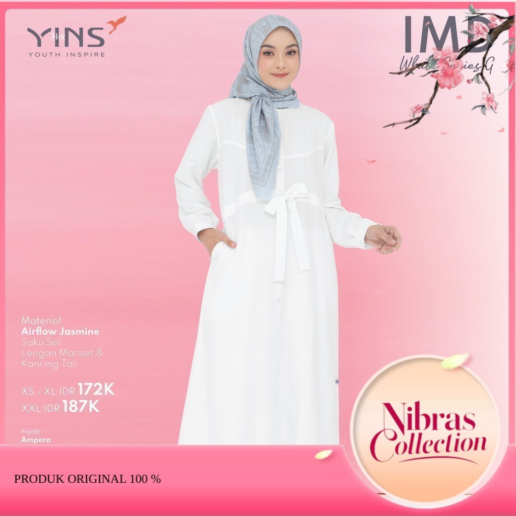 Nibras - Midi Dress Putih Premium Imd White Series G by Nibras Original 100% Bahan Airflow Jasmine s