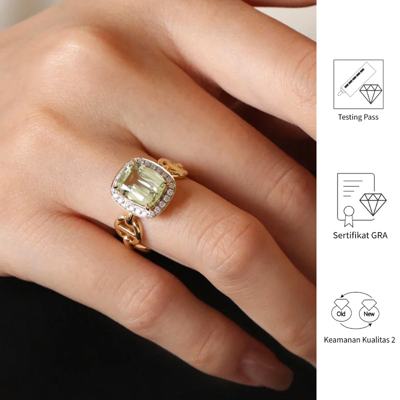 FULIN Platinum Fashion Cincin Hijau Moissanite Wanita